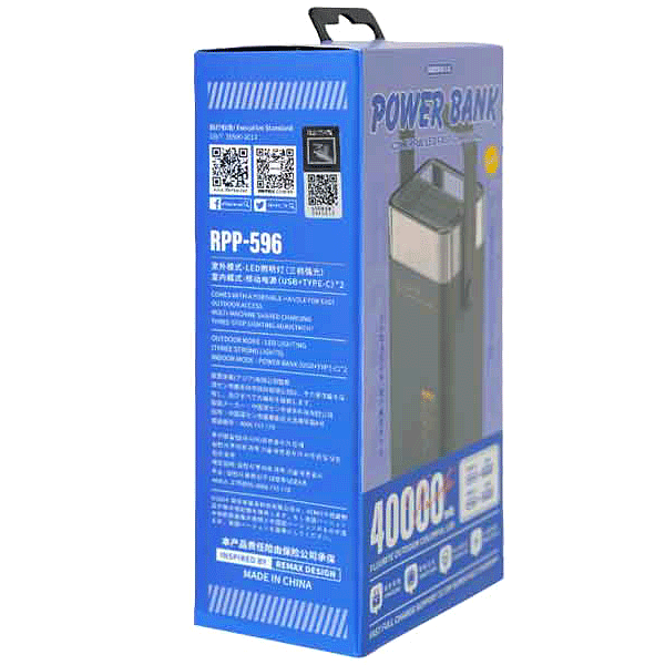 پاور بانک ریمکس ظرفیت 40,000mAh مدلRPP‑596