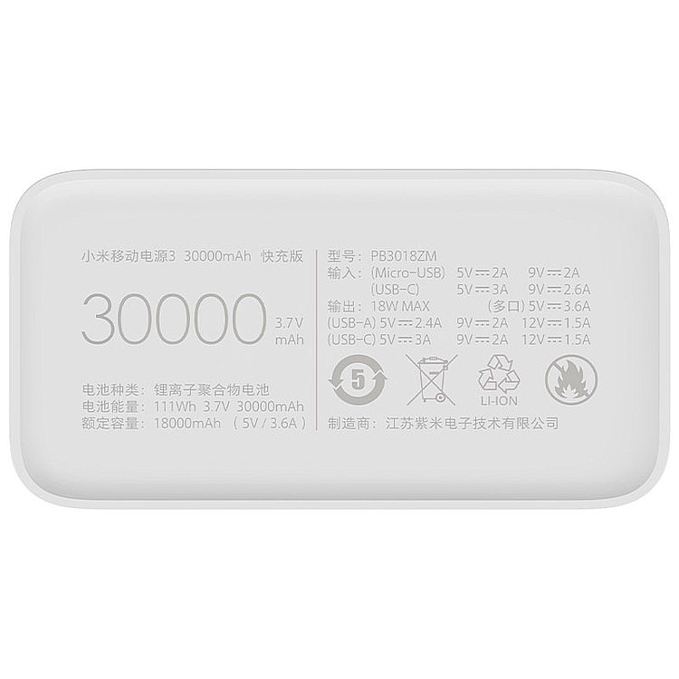 پاوربانك شیائومی مدل PB3018ZM ظرفيت 30,000mAh ( های کپی )