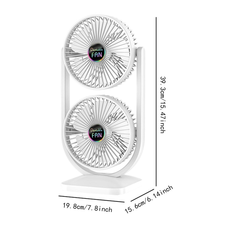 پنکه رومیزی دوقلو و شارژی مدل Portable Fan با قابلیت چرخش ۳۶۰ درجه_فن دوبل مجزا