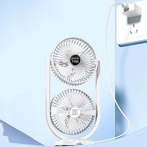پنکه رومیزی دوقلو و شارژی مدل Portable Fan با قابلیت چرخش ۳۶۰ درجه_فن دوبل مجزا