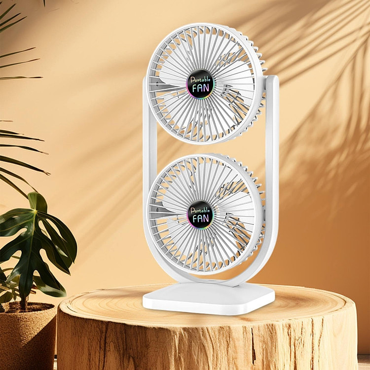 پنکه رومیزی دوقلو و شارژی مدل Portable Fan با قابلیت چرخش ۳۶۰ درجه_فن دوبل مجزا