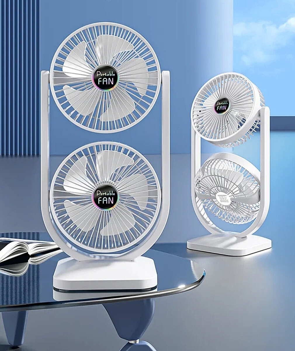 پنکه رومیزی دوقلو و شارژی مدل Portable Fan با قابلیت چرخش ۳۶۰ درجه_فن دوبل مجزا