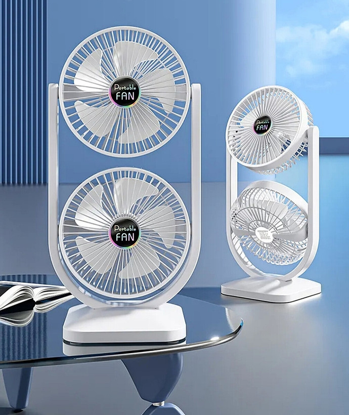 پنکه رومیزی دوقلو و شارژی مدل Portable Fan با قابلیت چرخش ۳۶۰ درجه_فن دوبل مجزا