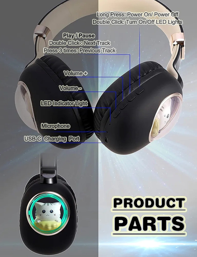 هدفون Gjby مدل CA-037 طرح گربه